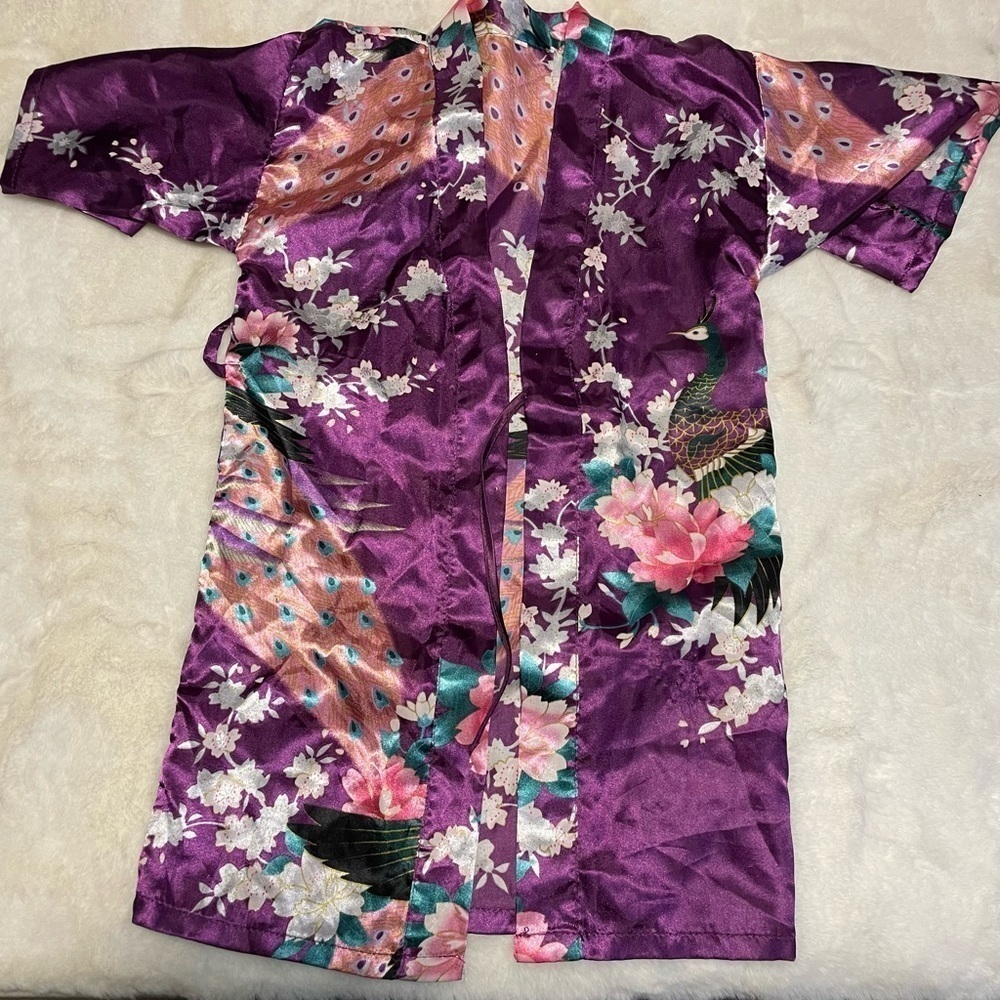 Purple Peacock Kimono Robe Flowers